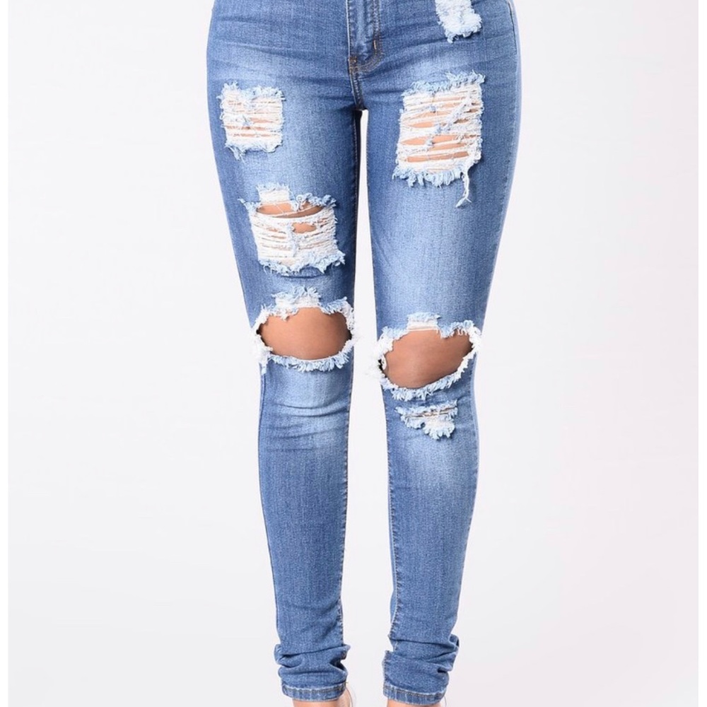 Fashion Nova High Waisted Distressed Jeans